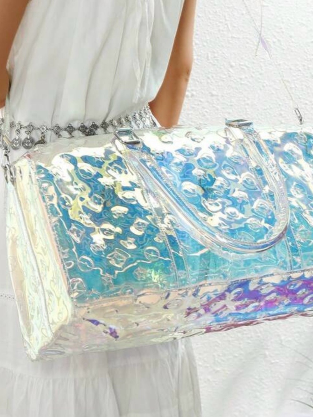 Iridescent Holographic Clear Duffle Bag - Women